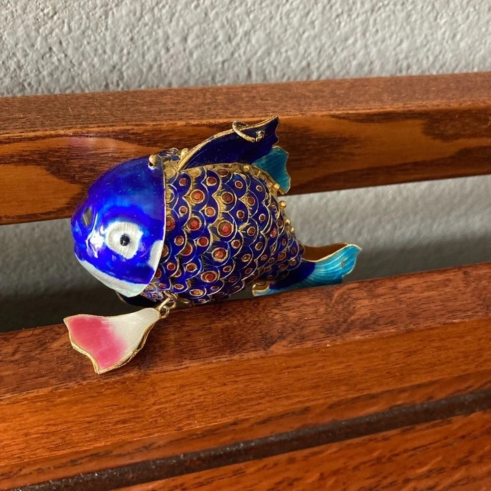 Articulated Cloisonne 2 Fish Vintage Christmas Ornaments